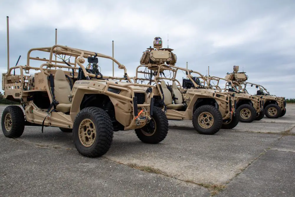 U.S. Marine Corps Light Marine Air Defense Integrated Systems, or L-MADIS, assigned to 2nd Low Altitude Air Defense Battalion (LAAD), are staged in a line at Marine Corps Outlying Landing Field Atlantic, North Carolina, October 18, 2022.
