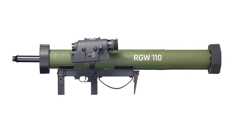 The RGW 110 single-use shoulder-launched weapon system equipped with a reuseable Hensoldt Dynahawk fire-control system 