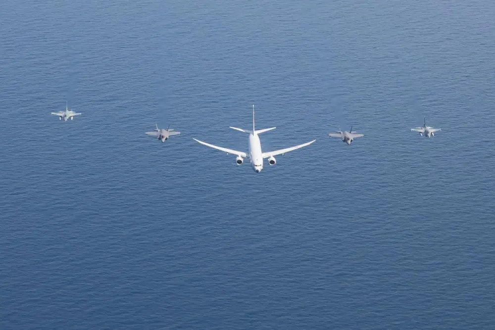 .S. Marine F-35B Lightning II pilots with Marine Fighter Attack Squadron (VMFA) 122, 13th Marine Expeditionary Unit, fly in formation with a U.S. Navy P-8 Poseidon and Indonesian Air Force F-16s during Cooperation Afloat Readiness and Training/ Marine Exercise (MAREX) Indonesia 2022, Dec. 18.