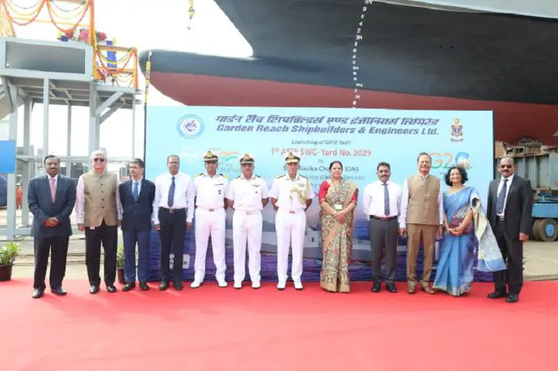 Indian Navy Launches First Anti-Submarine Warfare Shallow Water Craft Ship Arnala