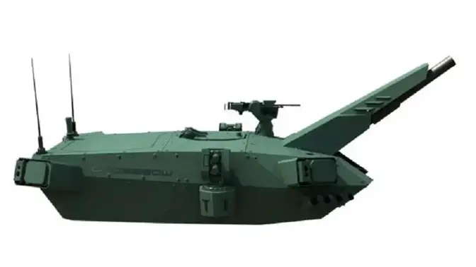 Elbit Systems Crossbow 120mm Turreted Mortar System can be installed in a mission module with minimal protrusion, can be easily operated by a single crew member, and is fuzed for fully automatic operation.