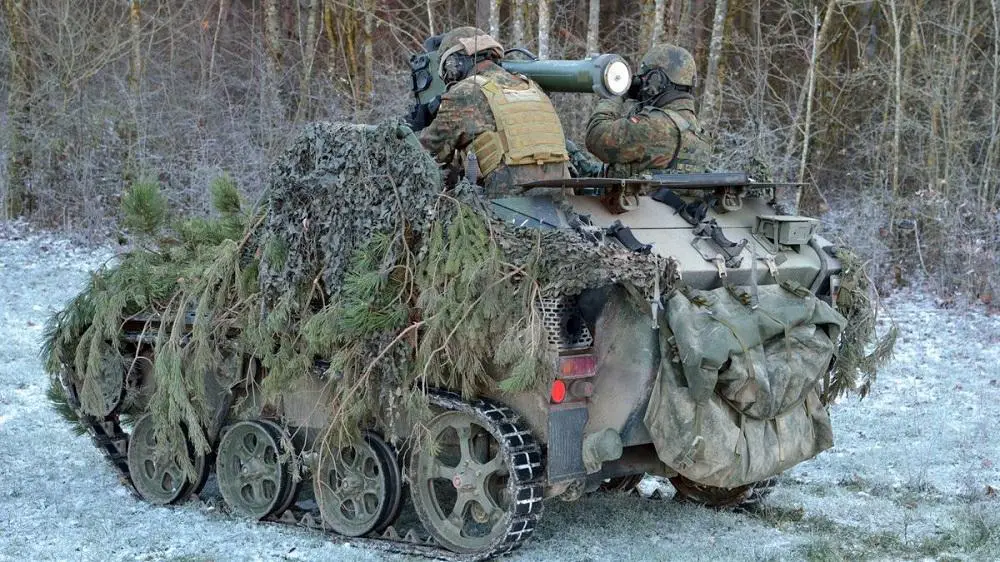 German Army Wiesel 1 AWS light tracked armored vehicle fitted with MELLS anti-tank guided missile 