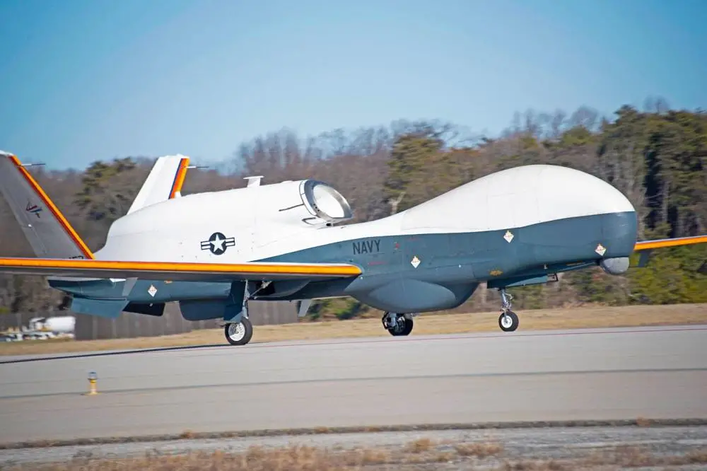 An MQ-4C Triton prepares for its initial flight to assess the unmanned aircraft system's ability to fly with ice wing accumulation Jan. 25 at Patuxent River, Md. (U.S. Navy photo)