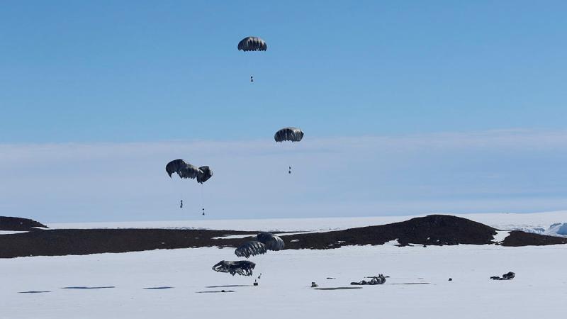 Royal Australian Air Force Airdrops Equipment and Stores to Bunger Hills, Antarctica