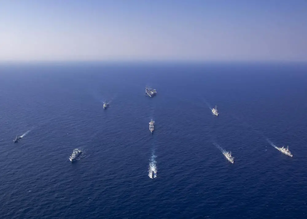 The George H.W. Bush Carrier Strike Group sails in formation with the Israeli Navy during exercise Juniper Oak 2023-2, Jan. 24, 2023. 