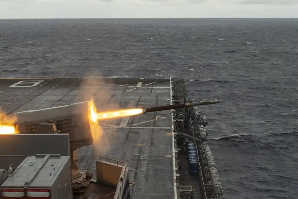 US Navy Amphibious Assault Ship USS America (LHA 6) Test Fires RIM-116 Missile
