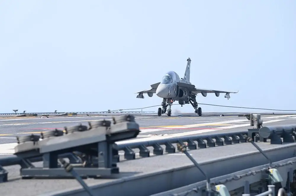 Indian Navy Light Combat Aircraft (LCA) Lands First Time on Aircraft Carrier INS Vikrant