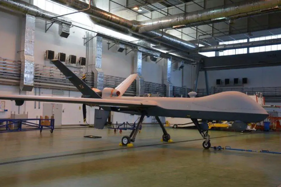 Already carrying Polish national markings, this is one of the General Atomics MQ-9A reaper unmanned aircraft that were delivered to Poland on Sunday.