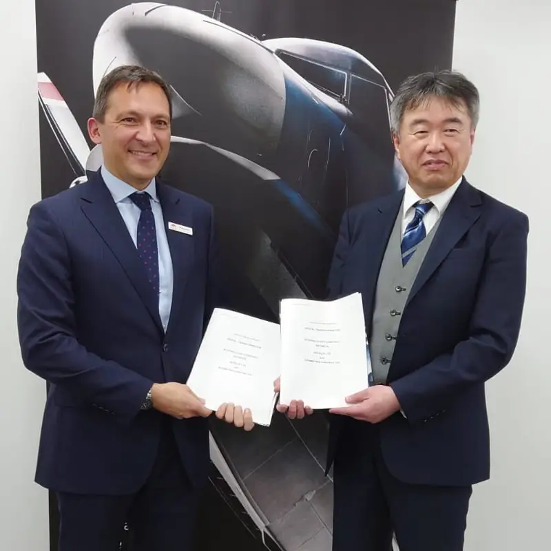 Tristan Crawford, CEO of AERALIS with Katsuo Tanaka-san, President Aircraft Division at ShinMaywa