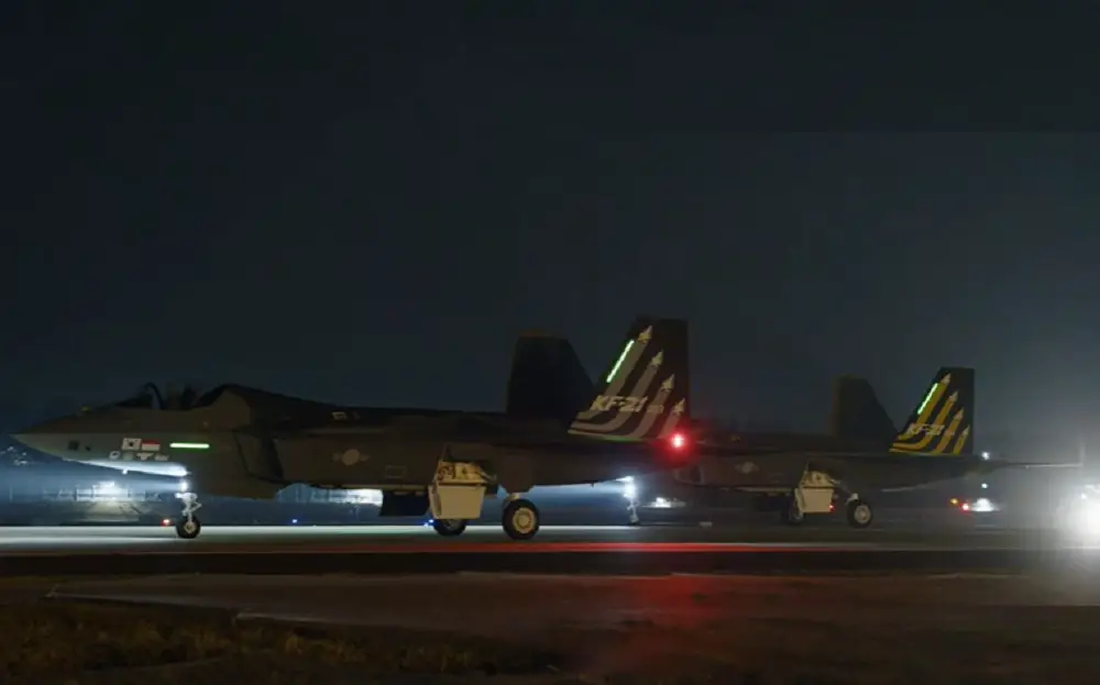 KAI KF-21 Boramae Prototypes mobilized for a nighttime test flight the previous night.