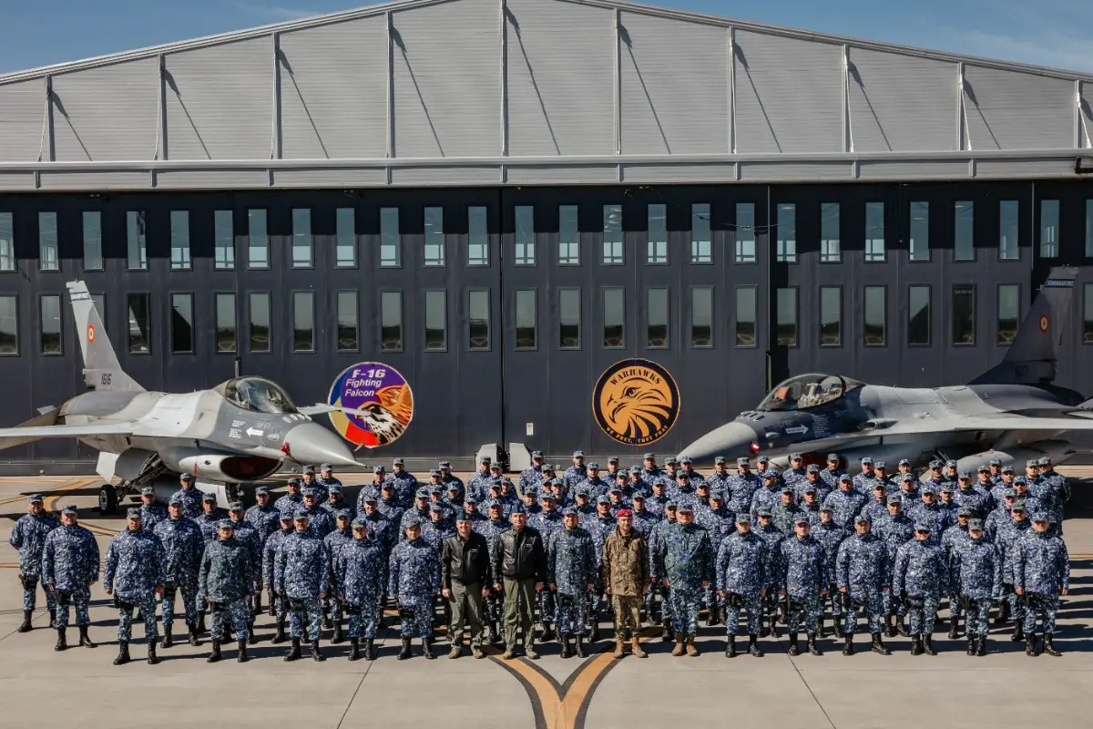 The Romanian Air Force detachment during a ceremony commemorating the deployment to Lithuania. 