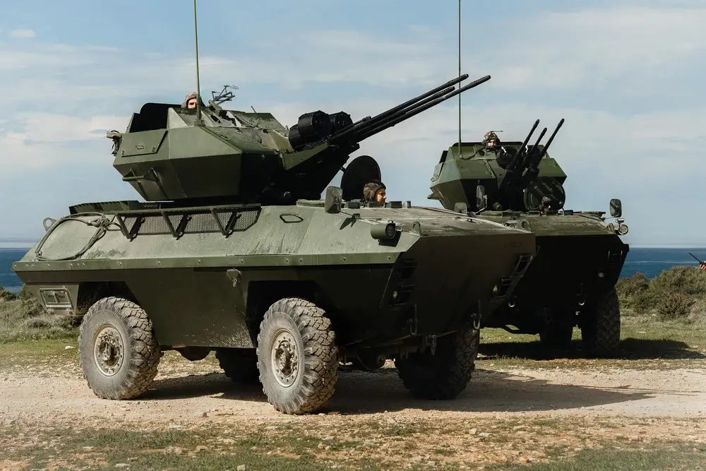 Croatian soldiers with the Croatian Air Defense Regiment prepare to engage targets from a BOV-3 armored air defense vehicle as part of Exercise Shield 23, April 21, 2023, in Pula, Croatia.