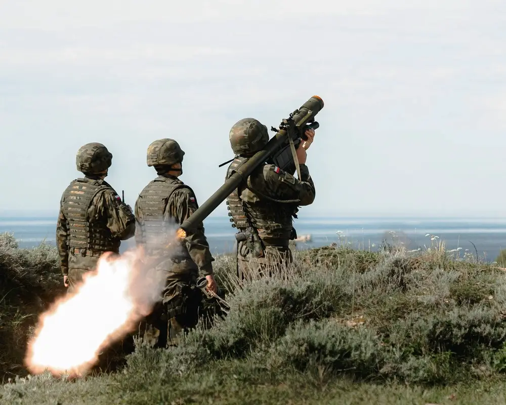 Polish soldiers fire a man-portable air-defense system to destroy a training flare as part of Exercise Shield 23, April 21, 2023, in Pula, Croatia.
