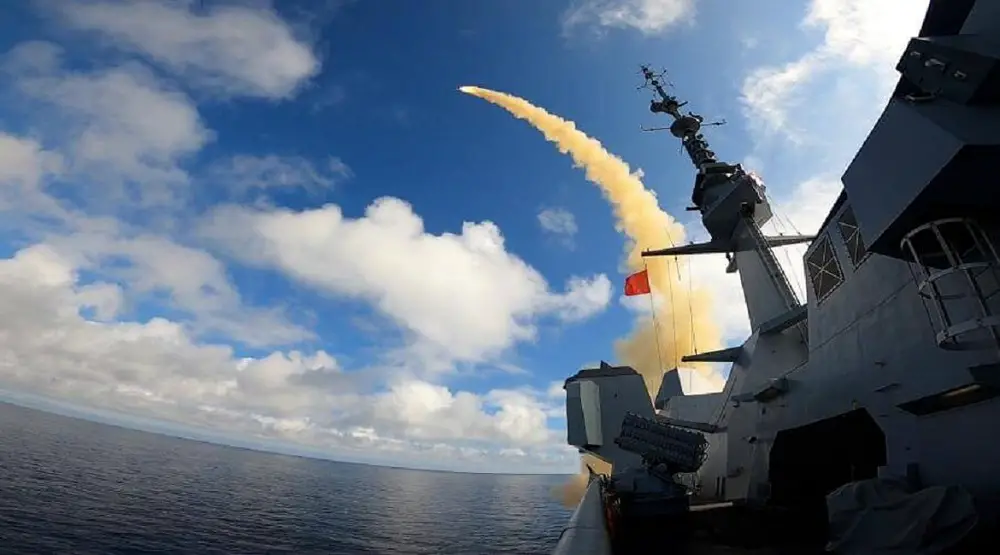 French Navy FREMM multi-mission frigate Lorraine fires Aster 30 Air Defence Missile successfully.
