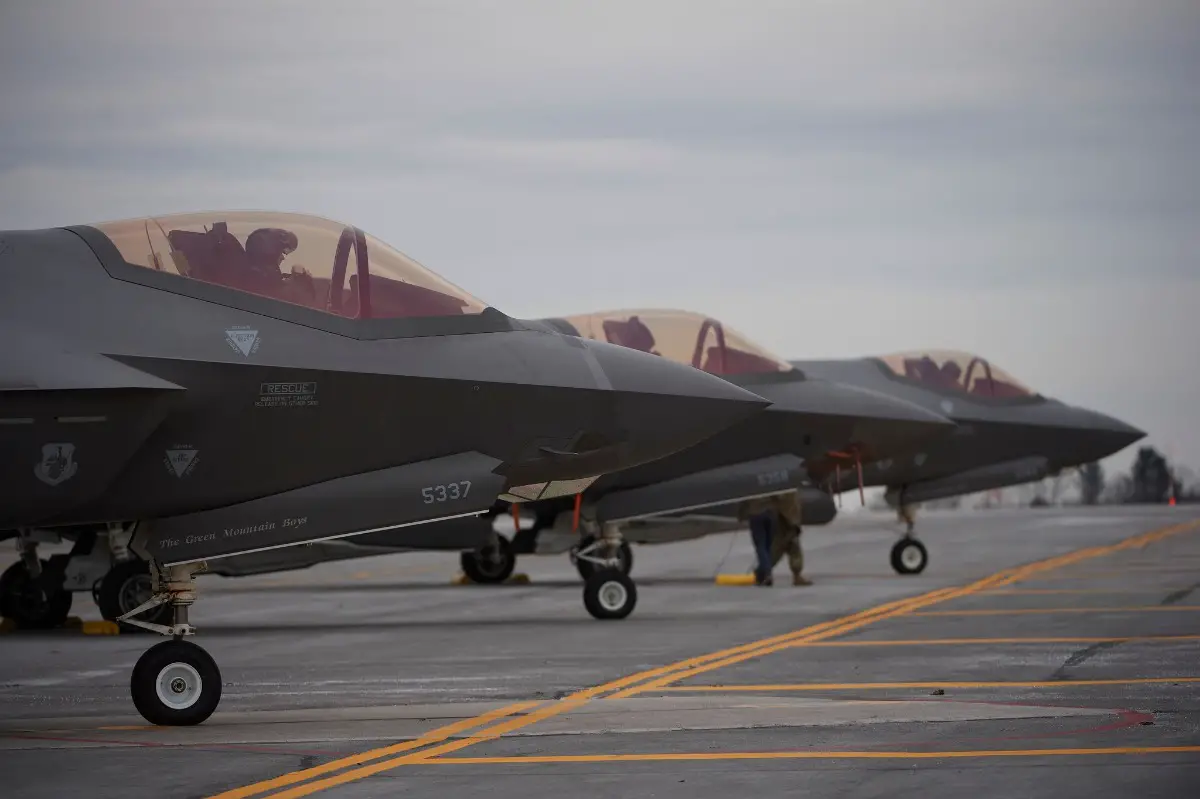 F-35A Lightning II jets from the Vermont Air National Guard’s 158th Fighter Wing during an Agile Combat Employment in mid-April. Air National Guard 5th generation jets will also deploy for exercise Air Defender 23.