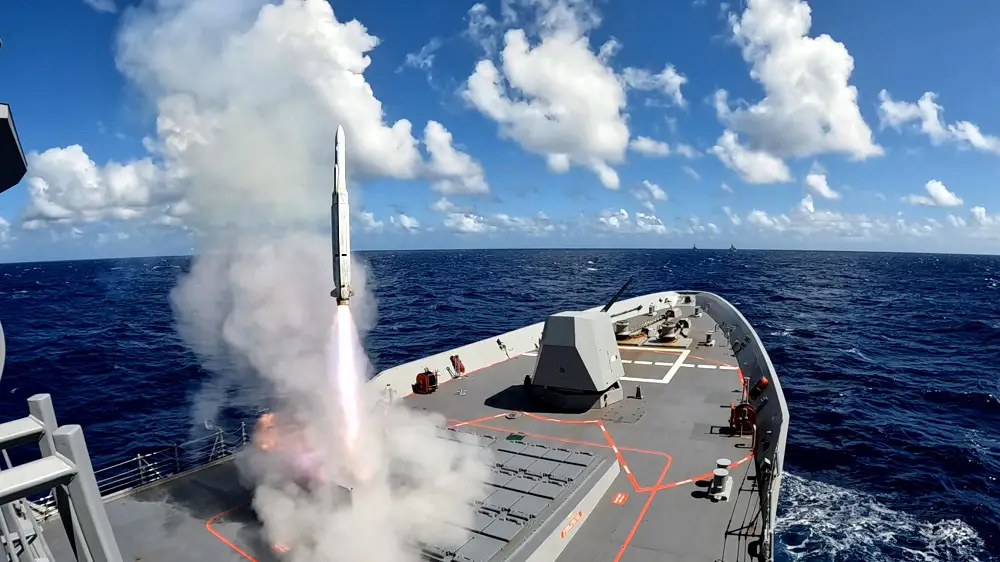 Royal Australian Navy HMAS Sydney fires an Evolved Sea Sparrow Missile at Exercise Pacific Dragon