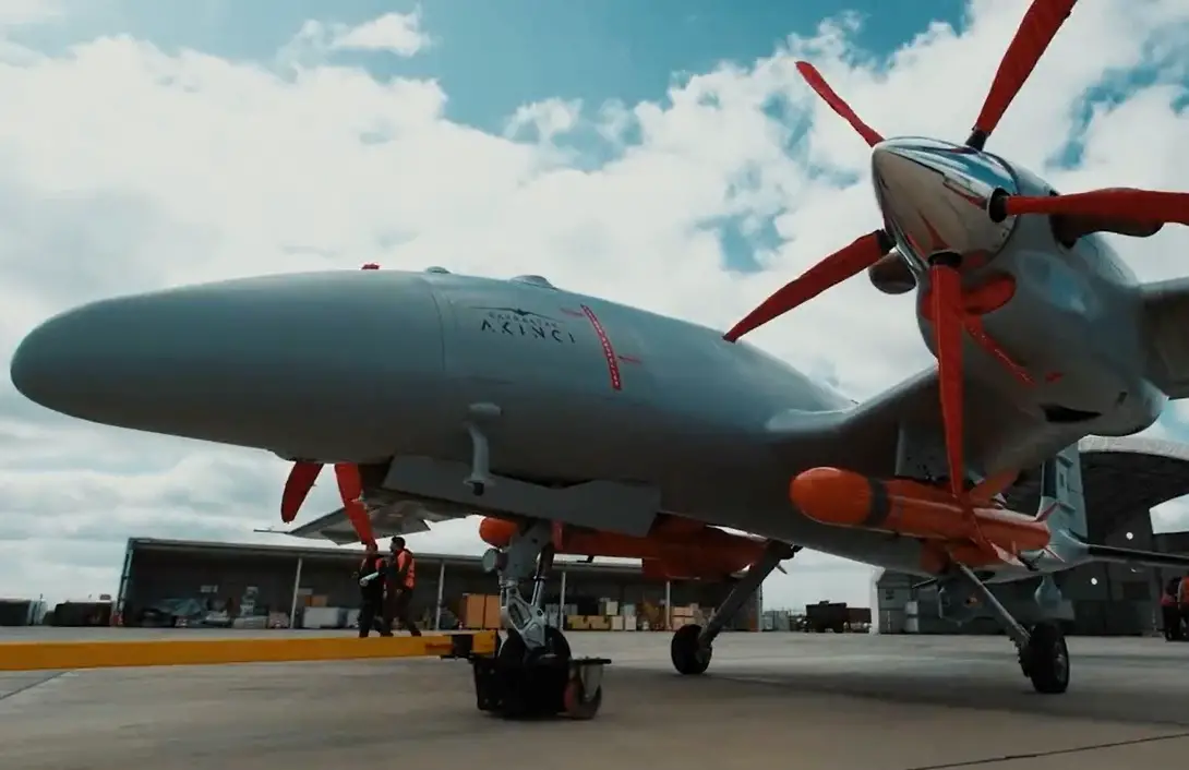 Bayraktar Akinci TIHA Unmanned Combat Aerial Vehicle Fired Cakir Cruise Missile