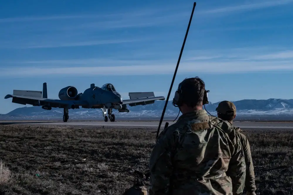 An A-10 Thunderbolt II “Warthog” lands on Highway 287 during Exercise Agile Chariot, April 30, 2023, honing capabilities linked to Agile Combat Employment.