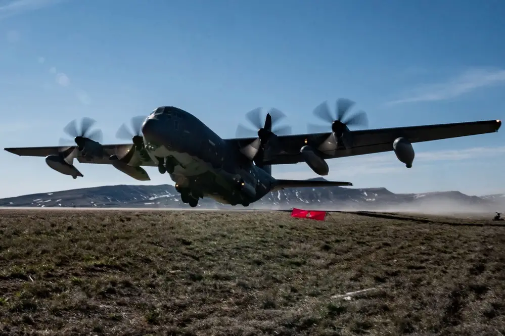 An MC-130J Commando II takes off of Highway 287 during Exercise Agile Chariot, April 30, 2023, honing capabilities linked to Agile Combat Employment. 