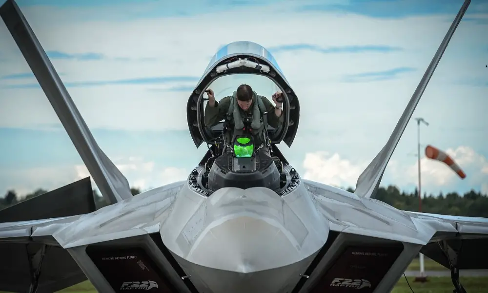  An F-22 pilot from the 95th Fighter Squadron based out of Tyndall Air Force Base, Fla., gets situated in his aircraft prior to taking from Ämari Air Base, Estonia, Sept. 4, 2015, during a brief forward deployment. The F-22s have previously deployed to both the Pacific and Southwest Asia for Airmen to train in a realistic environment while testing partner nations' ability to host advanced aircraft like the F-22. The F-22s are deployed from the 95th Fighter Squadron at Tyndall Air Force Base, Fla. The U.S. Air Force routinely deploys aircraft and Airmen to Europe for training and exercises. (U.S. Air Force photo/ Tech. Sgt. Ryan Crane)