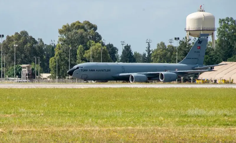 A KC-135 Stratotanker assigned to 10th Tanker Base, Incirlik Air Base, Turkey, awaits to take-off to support a NATO mission in partnership with the U.S. Air Force May 29, 2020 at Incirlik Air Base, Turkey. 