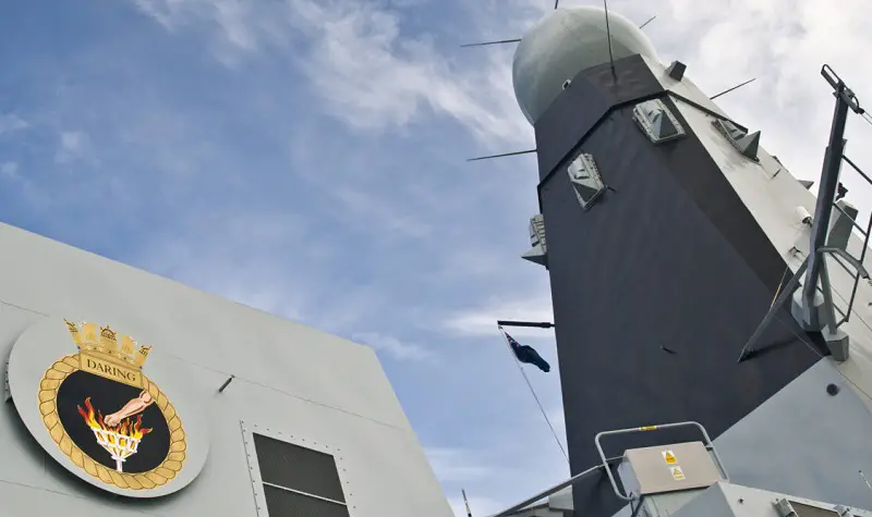 A Sampson radar on the Royal Navy Type 45 destroyer HMS Daring. 