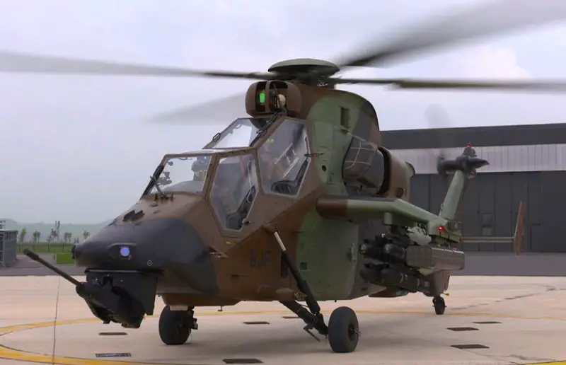 French Army Tiger (Tigre) attack helicopter equipped with Hellfire missiles.