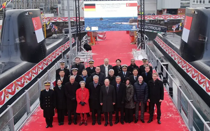 Prime Minister (PM) Lee Hsien Loong officiated the launch ceremony of the Republic of Singapore Navy (RSN)'s second and third Invincible-class submarines, Impeccable and Illustrious, at thyssenkrupp Marine Systems (tkMS) shipyard in Kiel, Germany on 13 December 2022. The submarines were launched by Mrs Lee Hsien Loong, who, as the spouse of the officiating officer, was the Lady Sponsor. German Federal Chancellor Olaf Scholz attended the launch ceremony as an honoured guest, at the invitation of PM Lee.