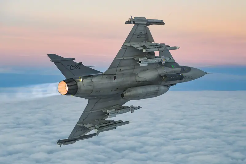 Swedish Air Force JAS 39 Gripen C fighter with weapons.