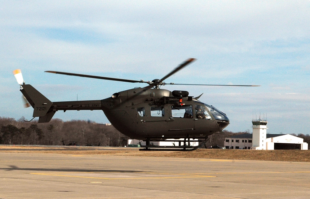 A Virginia National Guard UH72A Lakota taking off from Fort Davison Army Airfield shows a similar UH72A Lakota to the one used by Virginia National Guard Counterdrug aviation to support Homeland Security Investigations and the Virginia State Police Task Force during the summer of 2016. (U.S. Air National Guard photo by Tech. Sgt. Betty J. Squatrito-Martin)