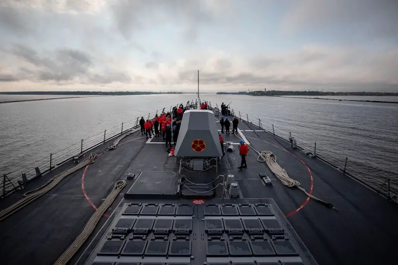 The Arleigh Burke-class guided-missile destroyer USS Roosevelt (DDG 80) arrives in Riga, Latvia, Aug. 6, 2023. Roosevelt is on a scheduled deployment in the U.S. Naval Forces Europe area of operations, employed by the U.S. Sixth Fleet to defend U.S., allied and partner interests. (U.S. Navy photo by Mass Communication Specialist 2nd Class Elexia Morelos)