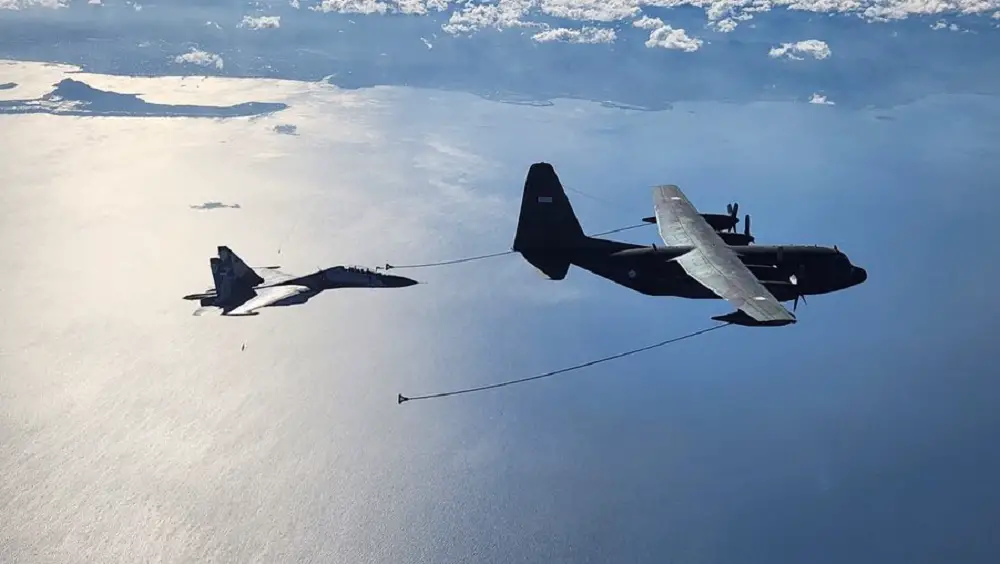 Indonesian Air Force C-130BT Hercules Conducts Air Refueling Exercise with Sukhoi Su-27/30