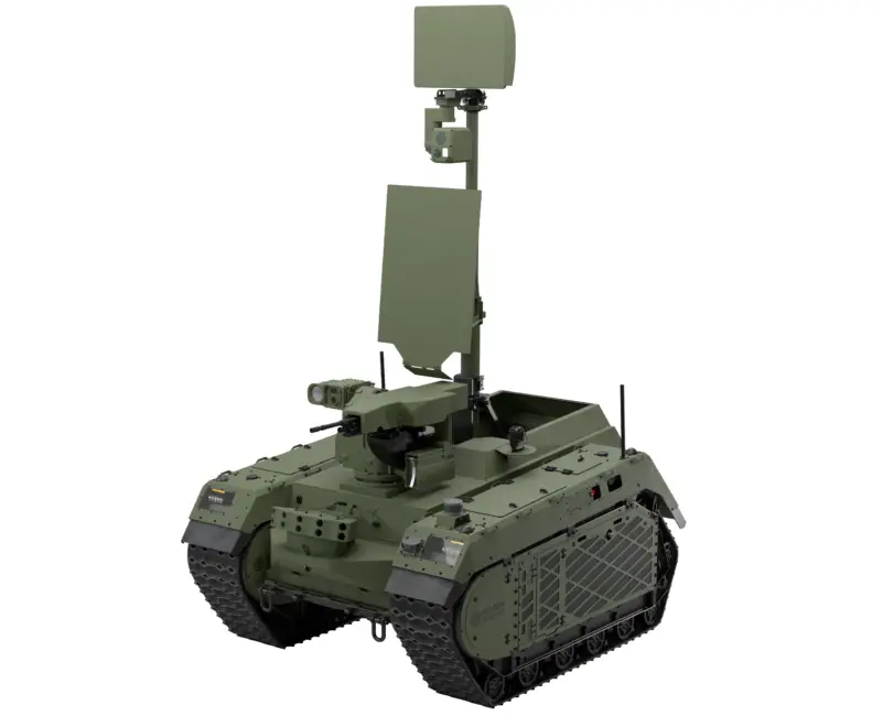 The THeMIS Observe is built for tactical reconnaissance missions. The system includes a camera for day and night operations, an acoustic gunshot detector, smoke screen protection and a ground surveillance radar.