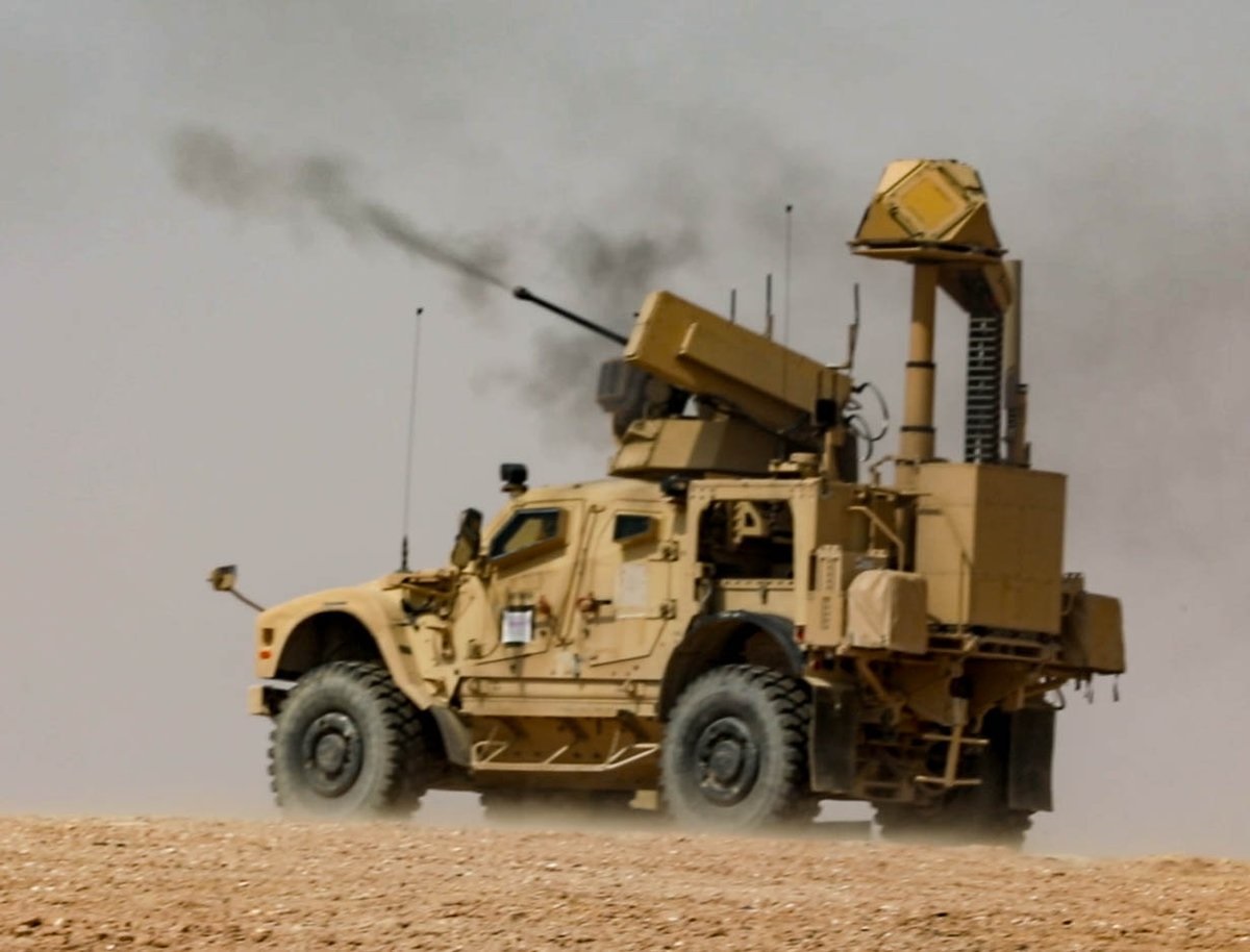 A Marine M-ATV equipped with a ground-based air defense counter-UAV system.