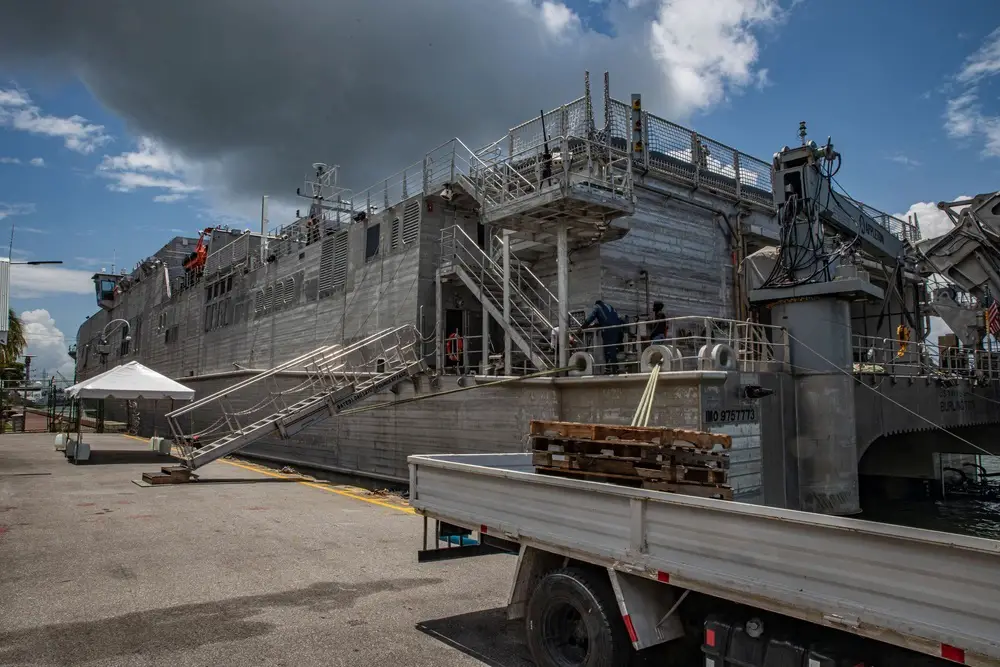  Expeditionary fast transport USNS Burlington (T-EFP 10) arrives in Port of Spain, Trinidad and Tobago, Sept 2nd, 2023. Continuing Promise 2023 marks the 13th mission to the region since 2007 and the first involving USNS Burlington. 