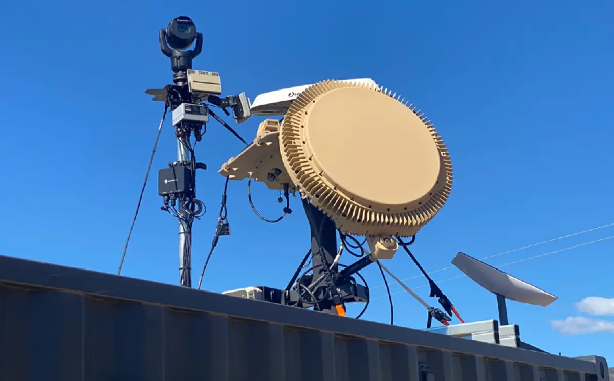 Command container module deployed at DroneShield’s Blue Mountains test site, including the RPS-82 radar
