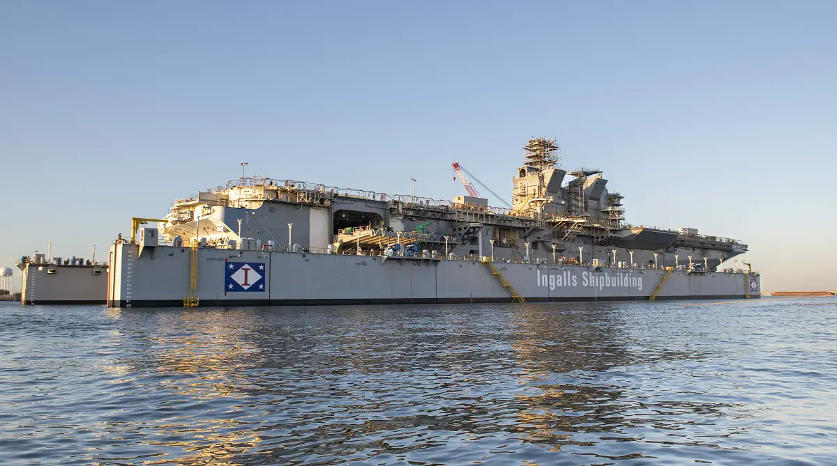 HII’s Ingalls Shipbuilding division successfully launched the America-class amphibious assault ship Bouganville (LHA 8) on September 30, 2023