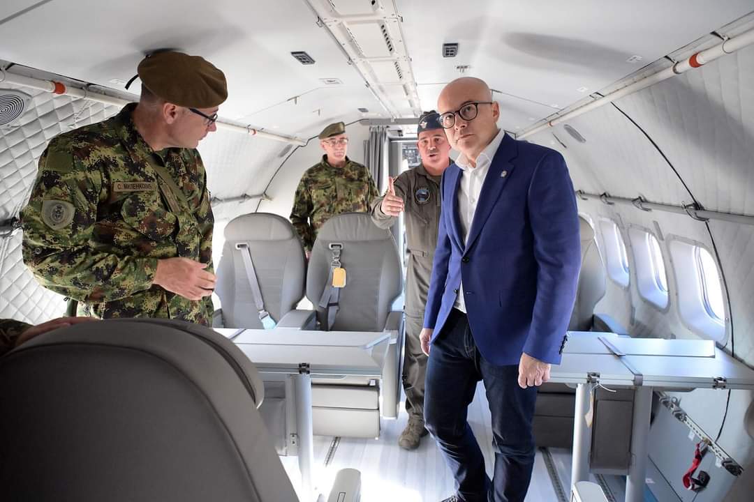 Serbian defence minister 
Mmilos Vucevic tours the interior here in a "VIP" configuration of sorts.