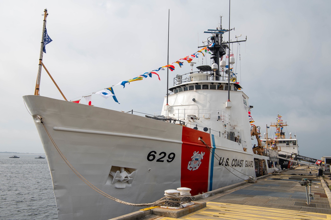 The Coast Guard Cutter Decisive moored for its decommissioning ceremony at Pensacola, Florida, March 2, 2023. During the ceremony, the Coast Guard retired Decisive after its 55 years of dedicated service. (U.S. Coast Guard photo by Petty Officer 2nd Class Jose Hernandez)