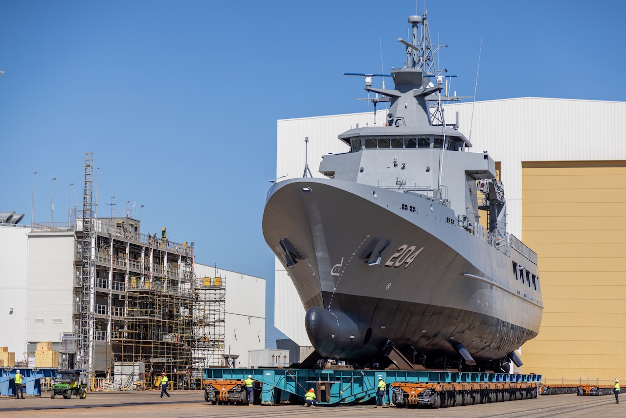 Arafura-class Offshore Patrol Vessel NUSHIP Eyre Launches in South Australia