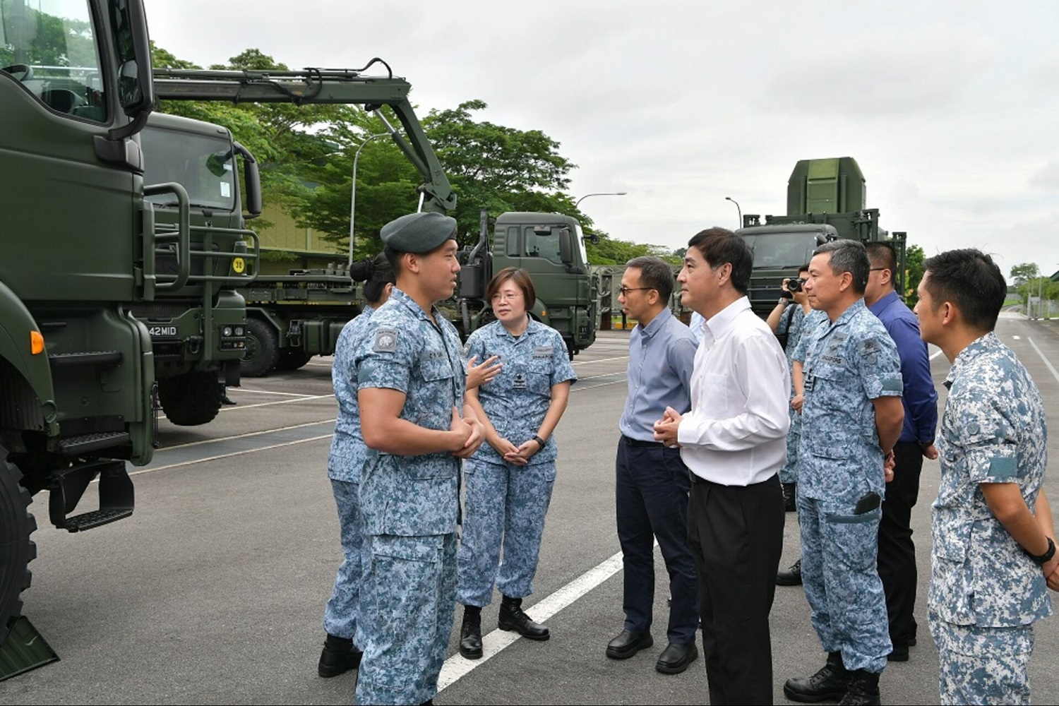 Mr Heng viewing a static display of the Aster 30 missile system.