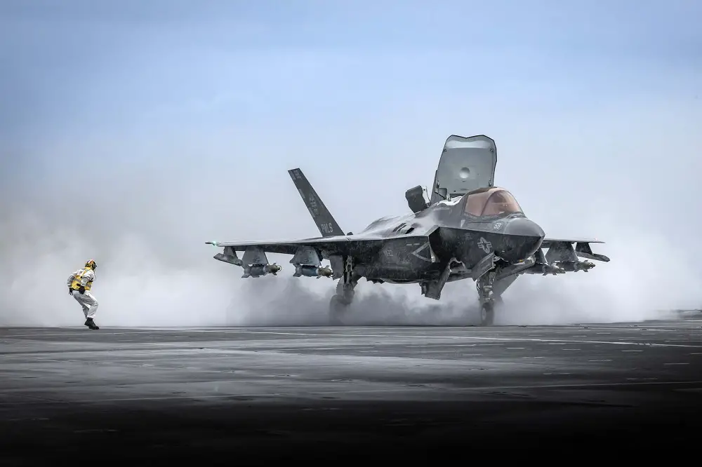 Loaded F-35B cleared to launch from HMS Prince of Wales. 