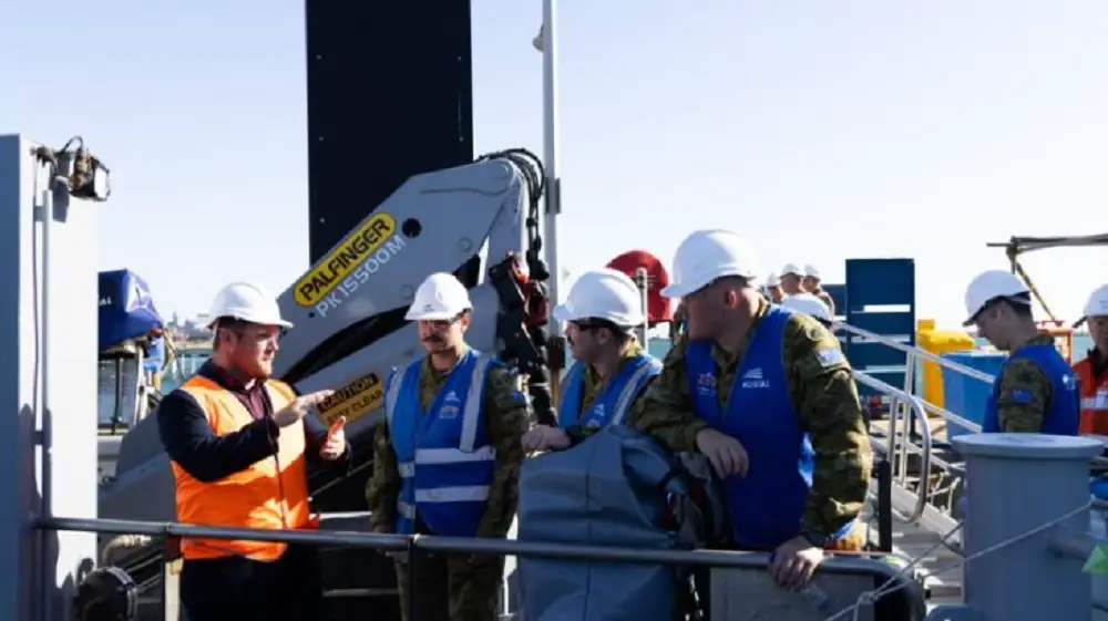 Army's first vessel commanders meet industry representatives at the Henderson Shipyard facilities in Western Australia, following the announcement that Austal will construct the landing craft medium.