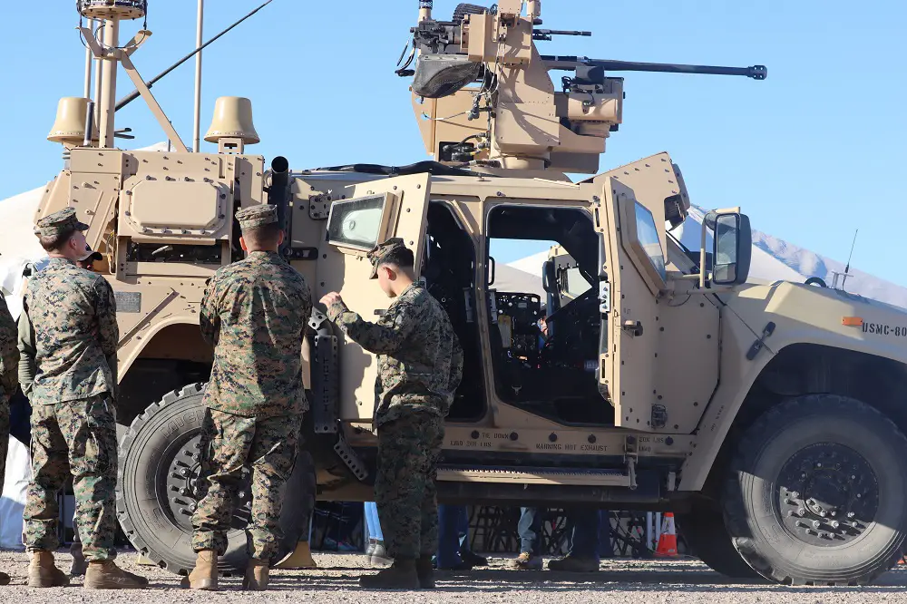 U.S. Marines with Combat Logistics Company-16, 1st Maintenance Battalion, 1st Marine Logistics Group observe the Marine Air Defense Integrated System at Yuma Proving Ground, Arizona, December 13, 2023.