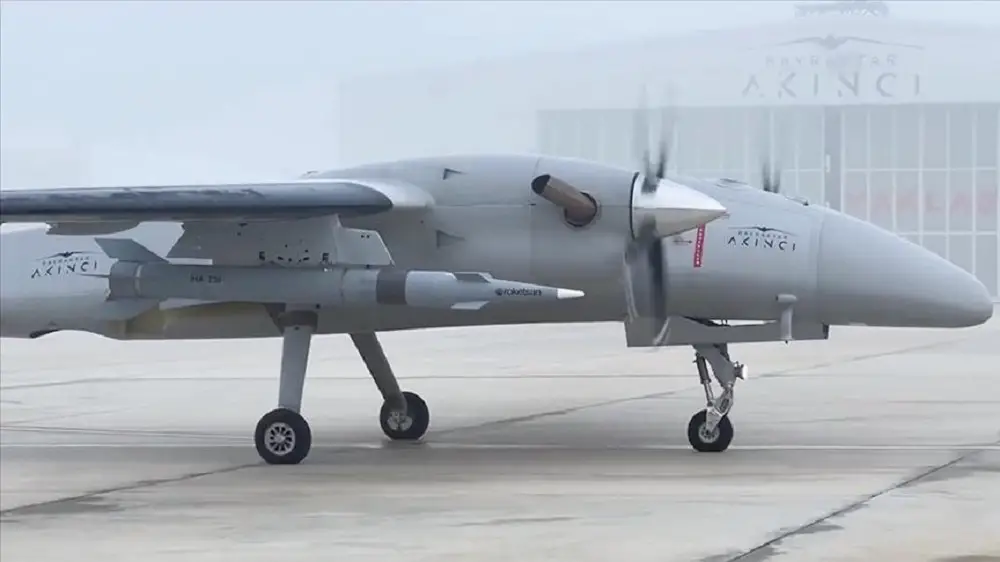Bayraktar Akinci igh-altitude long-endurance (HALE) unmanned combat aerial vehicle (UCAV) hits moving sea target with guided munitions. (Photo by Baykar)