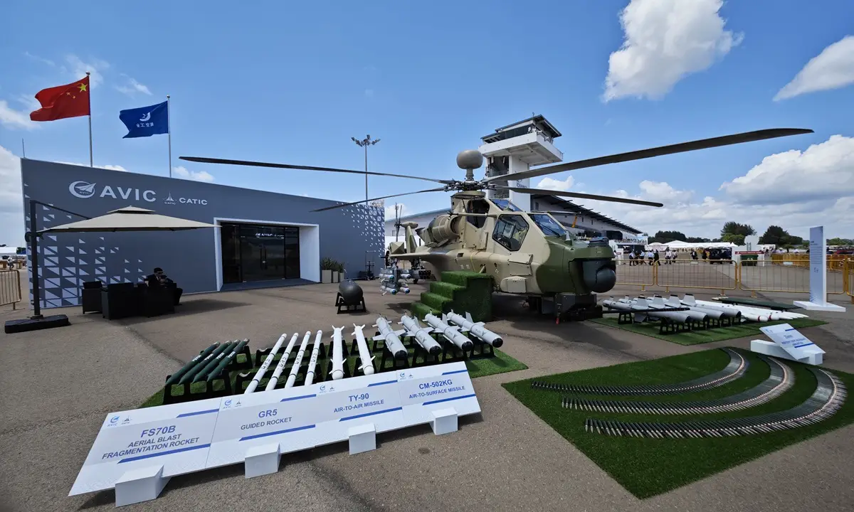  the Z-10ME attack helicopter independently developed by China, along with a wide selection of compatible munitions, is displayed at the Singapore Airshow on February 20, 2024.
