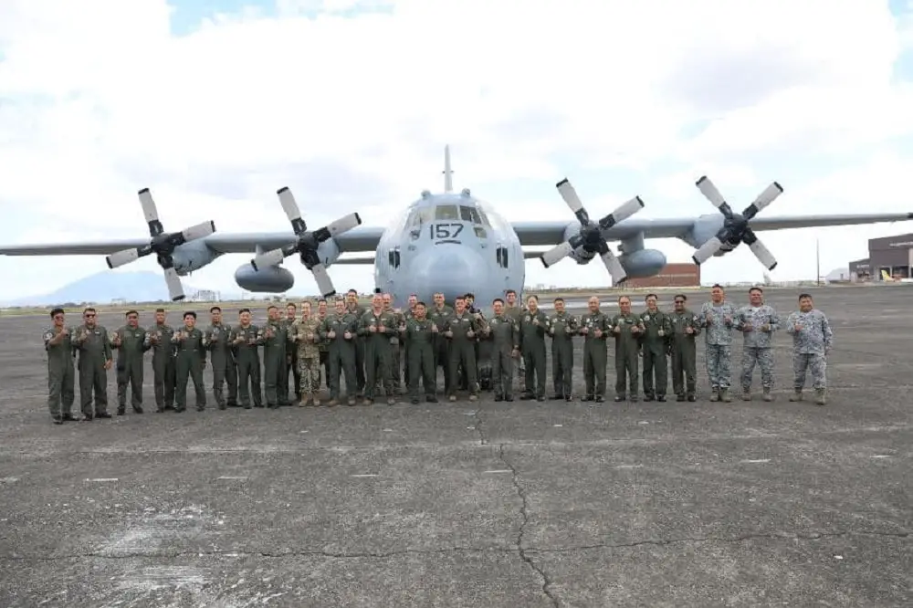 The Philippine Air Force welcomed its new C-130H tactical transport aircraft with a water cannon salute as it landed at the Clark Air Base, Mabalacat City, Pampanga, on February 16, 2024. 