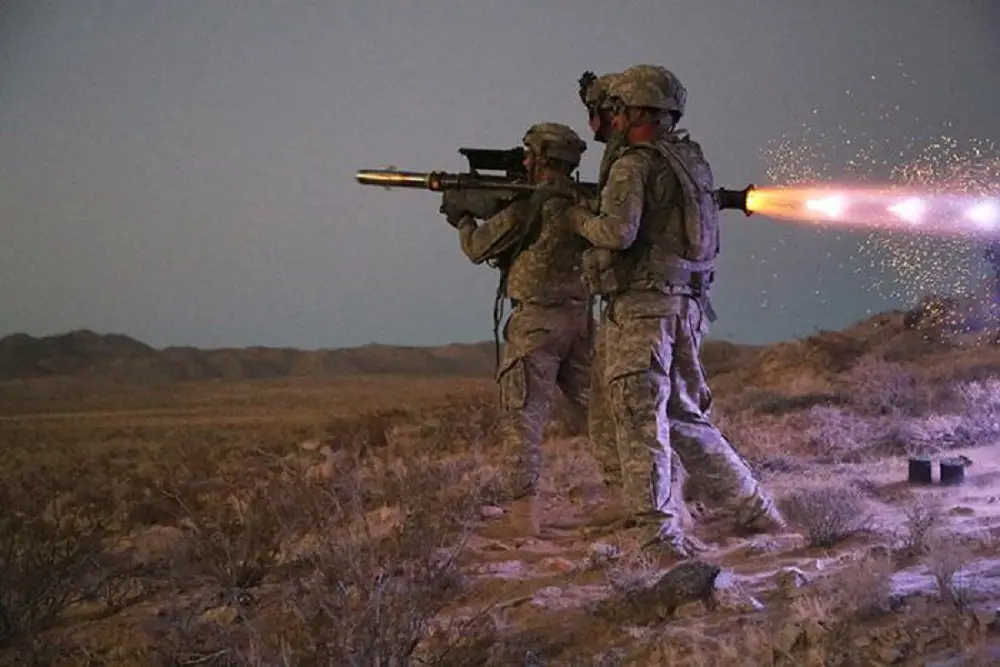 U.S. Army Soldiers assigned to the North Dakota National Guard fire a Stinger Missile, during a live-fire training exercise, during Decisive Action Rotation 16-09, at the National Training Center, Fort Irwin, Calif. (U.S. Army/Spc. Kyle Edwards, Operations Group, National Training Center)