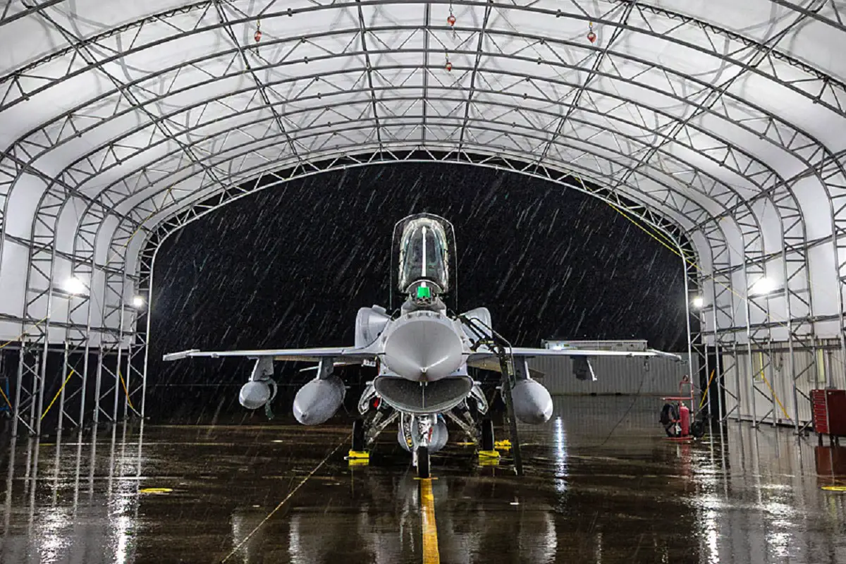 Pre-flight checks are completed on Bahrain's F-16 Block 70 single-seat fighter jet in preparation for its ferry flight from Greenville to Bahrain on March 6, 2024