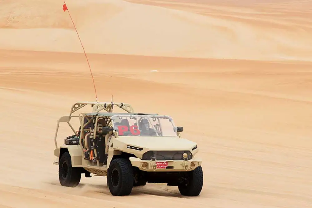 GM Defense’s Infantry Squad Vehicle driving on sand at UAE Armed Forces Summer Trials